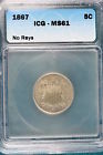 1867 ICG MS61 Shield Nickel No Rays!! #GY