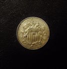 1867 5C No Rays Shield Nickel AU coin