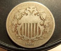 1867 WITH RAYS SHIELD NICKEL, RARE FLETCHER F-04, RE-CUT DATE