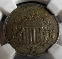 1867 NO RAYS, NGC XF45, STRUCK OFF CENTER FRONT AND BACK, CUD ON REVERSE, NICE
