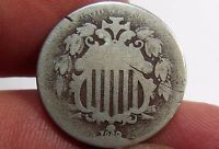 1869 SHIELD NICKEL, TALL DATE, MAJOR CUD ON DATE