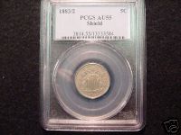 1883/2 PCGS AU55+ SHIELD NICEKL *ULTRA RARE* BOLD 3/2