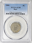 1866 Shield Nickel Rays PCGS AU-55 at Greatcollections current Online Coin Auction
