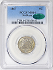 1867 Shield Nickel No Rays PCGS MS-64 CAC at Greatcollections current Online Coin Auction