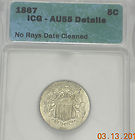 1867 NO RAYS SHIELD NICKEL GRADES... 