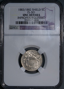 1883/1882 SHIELD NICKEL CERTIFIED NGC UNC DETAILS FS-301 (No Reserve) 75