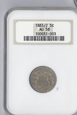 1883/2 SHIELD FIVE CENTS NGC AU58