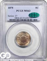 1875 Shield Nickel PCGS MS 63 ** CAC Certified, Very Sharp, Lustrous Great Look!