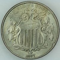 1867 SHIELD NICKEL! XF+/AU DETAILS! 5C! US COIN LOT #3531J