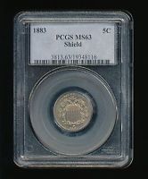 1883-P Shield Nickel 5C PCGS MS 63 Type 2, No Rays