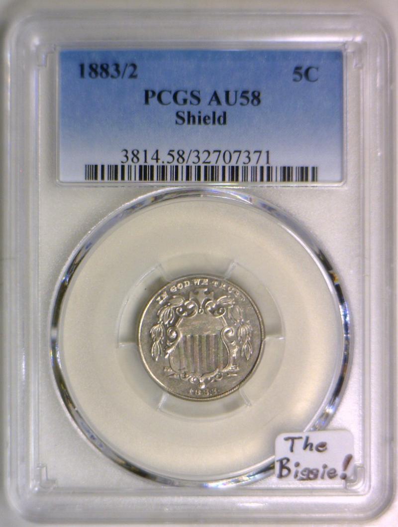 1883/2 Shield Nickel PCGS AU-58, The Biggie!