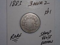 1882 2/3 2 OVER 3 ERROR? SHIELD NICKEL SEMI-KEY DATE 5 CENT 1883 3/2  LOT #1