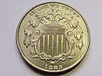 1883 Shield Nickel 5 Cents  UNC  Diecracks  Free S/H
