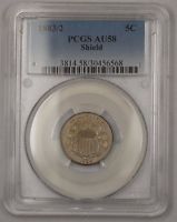1883/2 US Shield Nickel 5c Coin PCGS AU-58 **Quite Scarce** PM