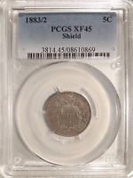 1883/2 5c PCGS XF-45 ~ RARE OVERDATE SHIELD NICKEL VARIETY