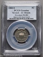 1883/2 Shield Nickel, PCGS Genuine - AU Details - Overdate FS-303 - Scratch