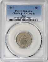 1867 Shield Nickel With Rays PCGS XF Details