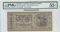 1942 UKRAINE (UNDER GERMAN OCCUPATION) 20 KARBOWANEZ, PICK# 53, PMG AU-55 EPQ