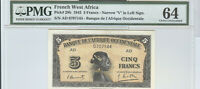 1942 FRENCH WEST AFRICA 5 FRANCS PICK#28b, PMG 65 CU
