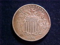 Scarce date 1881 Shield Nickel - XF detail - moderate corrosion & heavy gouge