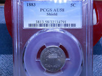 1883 SHIELD NICKEL - PCGS AU58 - ALMOST UNCIRCULATED
