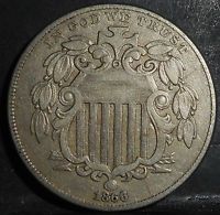 1866 Shield Nickel, Repunched Date?, XF