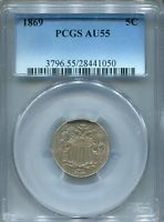 1869  Shield Nickel   PCGS AU-55