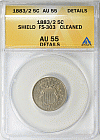 1883/2 Shield Nickel FS-303 ANACS AU-55 DetailsOnline Coin Auction at GreatCollections