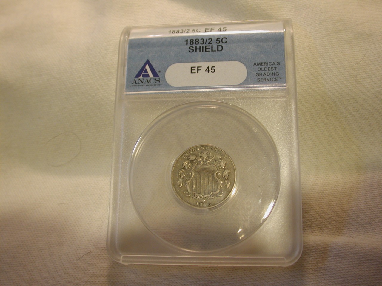 1883/2 Shield Nickel rare overdate ANACS EF45 no issues