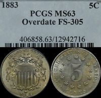 1883/2 Overdate 5C PCGS MS 63 Shield Nickel - 1883 Over 2 - Uncirculated! FS-305
