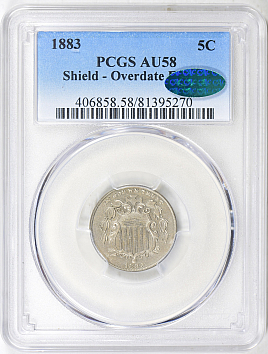 1883 Shield Nickel Overdate FS-305 PCGS AU-58 CAC Online Coin Auction at GreatCollections