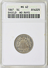1867 Shield Nickel No Rays ANACS MS-62 at Greatcollections current Online Coin Auction