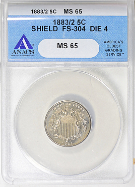 1883/2 Shield Nickel FS-304 Die 4 ANACS MS-65 Online Coin Auction at GreatCollections